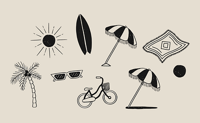 Illustrated Beach Icons beach icons branding icon icon design illustration vector drawing