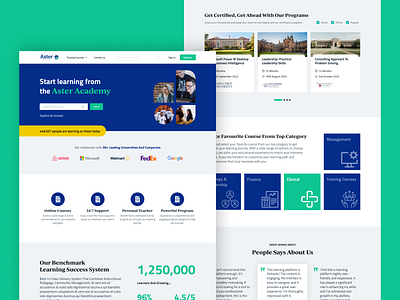 E-Learning Website To Enhance Skills blue and green category course home page landing page list menu minimal design setting ui website