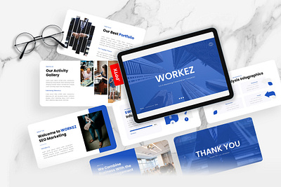 Workez PowerPoint Template blue busines gray gsl key modern powerpoint ppt pptx presentation template seo marketing ui website workez