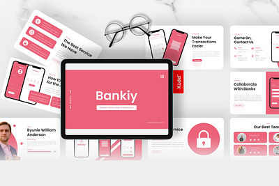 Bankiy PowerPoint Template bankiy business gsl key mobile apps modern pink powerpoint ppt pptx presentation template ui website white