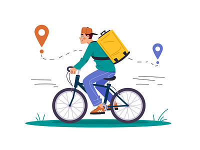 delivery 2d illustration bicycle boy branding character color cute delivery design food delivery illustration people personage route vector webillustration