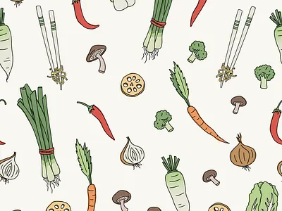 Custom Illustrated Repeat Pattern Design digital drawing graphic design illustration pattern design repeat pattern vector illustration vegetables