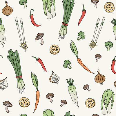 Custom Illustrated Repeat Pattern Design digital drawing graphic design illustration pattern design repeat pattern vector illustration vegetables
