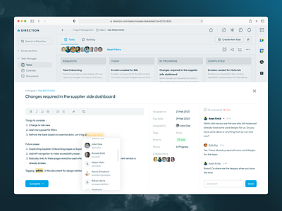 Direction - a B2B Software for everything - Task Details complex ui dashboard list management manufacturing navbar navigation notes order management priority task production project management saas task task dashboard task details task management task manager todo todo list web dashboard