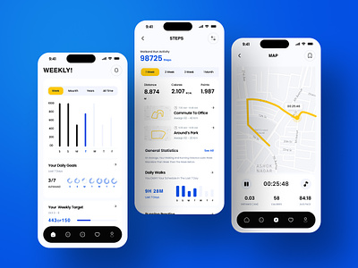 Embrace a Healthy Lifestyle with Our Revolutionary Fitness App app design buttons calendar chart consept date embrace a healthy lifestyle fitness app forms graphs header healthy interactive elements light mood map minimal navigation bar tab bar timeline ui app