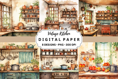 Vintage Kitchen Watercolor Background tumbler wrap