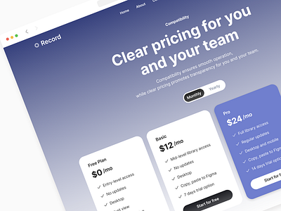 Pricing Page - Record Design System design design system ecommerce interface landing page pay payment payment pace price pricing page ui ui design user interface ux ux design web