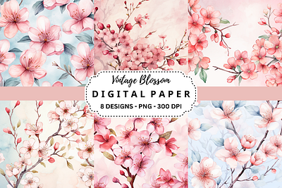 Watercolor Vintage Blossom Background commercial use art