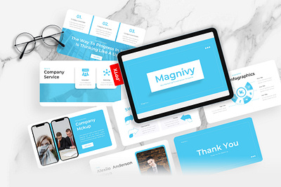 Magnivy PowerPoint Template blue business gsl key magnivy modern powerpoint ppt pptx presentationh template seo marketing ui website white