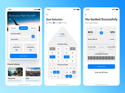 Airplane Booking application Visual design. android branding clean and minimal flight booking app ios light theme mobile app design ui user experience ux visual design
