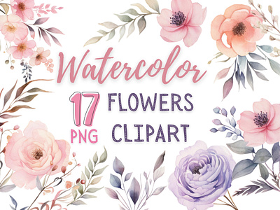 Set of 17 Watercolor Flowers Clipart botanical botanical illustration floral design illustration nature watercolor