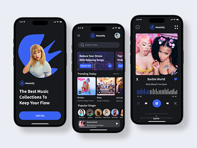 Hemisfy - Mobile Music App android app apple music app figma ios app mobile music app music app product design song app spotify app ui design ux design