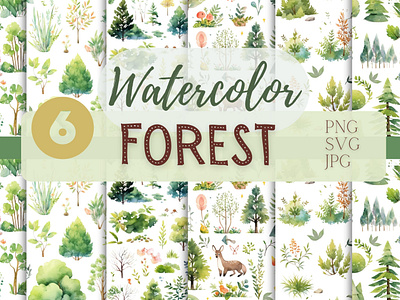 Forest Watercolor Tree Abstract Seamless animals background botanical botanical illustration design forest green illustration nature pattern trees wild