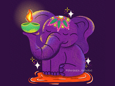 Love & Light: Diwali Elephant with Diya art artwork character design concept art deepavali design digital art diwali diya festival of lights fire flame ganesh ganesha hindu hinduism indian lamp lantern light