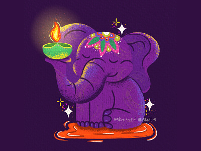 Love & Light: Diwali Elephant with Diya art artwork character design concept art deepavali design digital art diwali diya festival of lights fire flame ganesh ganesha hindu hinduism indian lamp lantern light