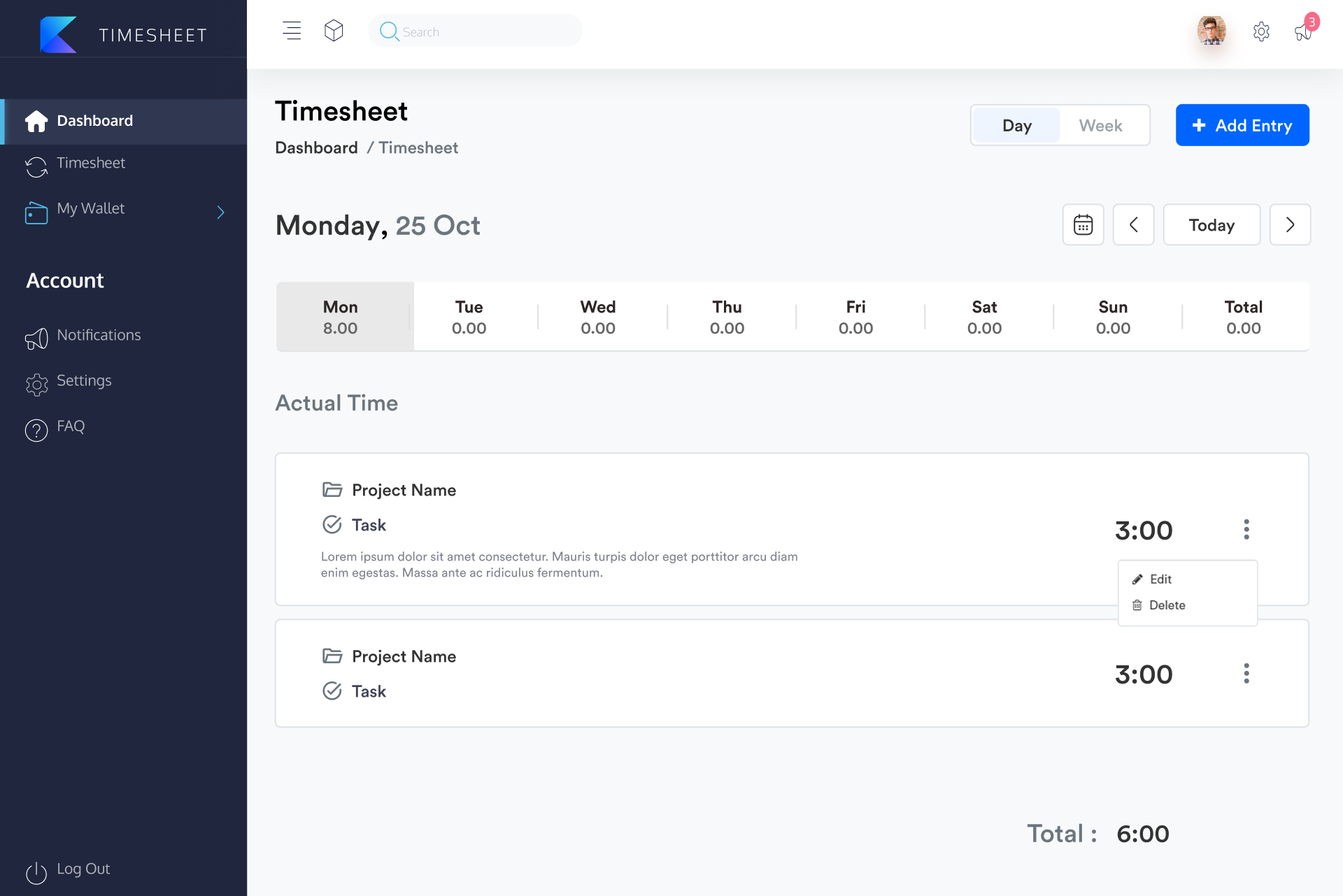 Timesheet dashboard UI by Waqas Hafeez on Dribbble