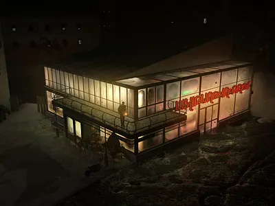 3D animation of Whirling in Rags 3d animation bar blender disco elysium melancholy nostalgia shady snowy whirling in rags