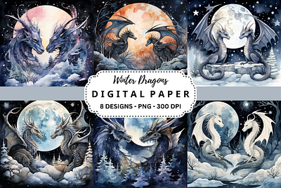 Winter Dragons Digital Paper Background tumbler wrap