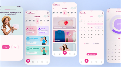 Period & Ovulation App UI animation app app design branding design graphic design illustration logo product design ui uiux ux