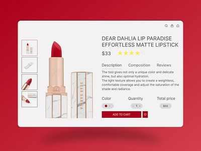 Lipstick product card for cosmetics website design ui ux