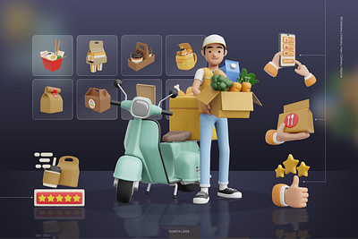 3D Food and Delivery 3d 3d delivery 3d food delivery delivery man food