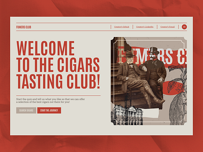 Hero Section | Fumers Club cigar cigars cigars club collage collage art hero landing page layout retro taste profile ui ui desing vintage web design