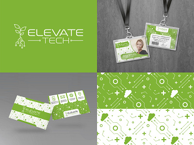 Logo, business card, pattern, badge for Elevate tech branding business card design graphic design illustration illustrator logo logo design vector