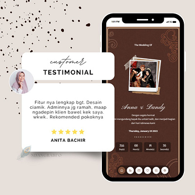 Testimonial 2D Design Wedding Invitation Inside Mobile Mockup graphic design