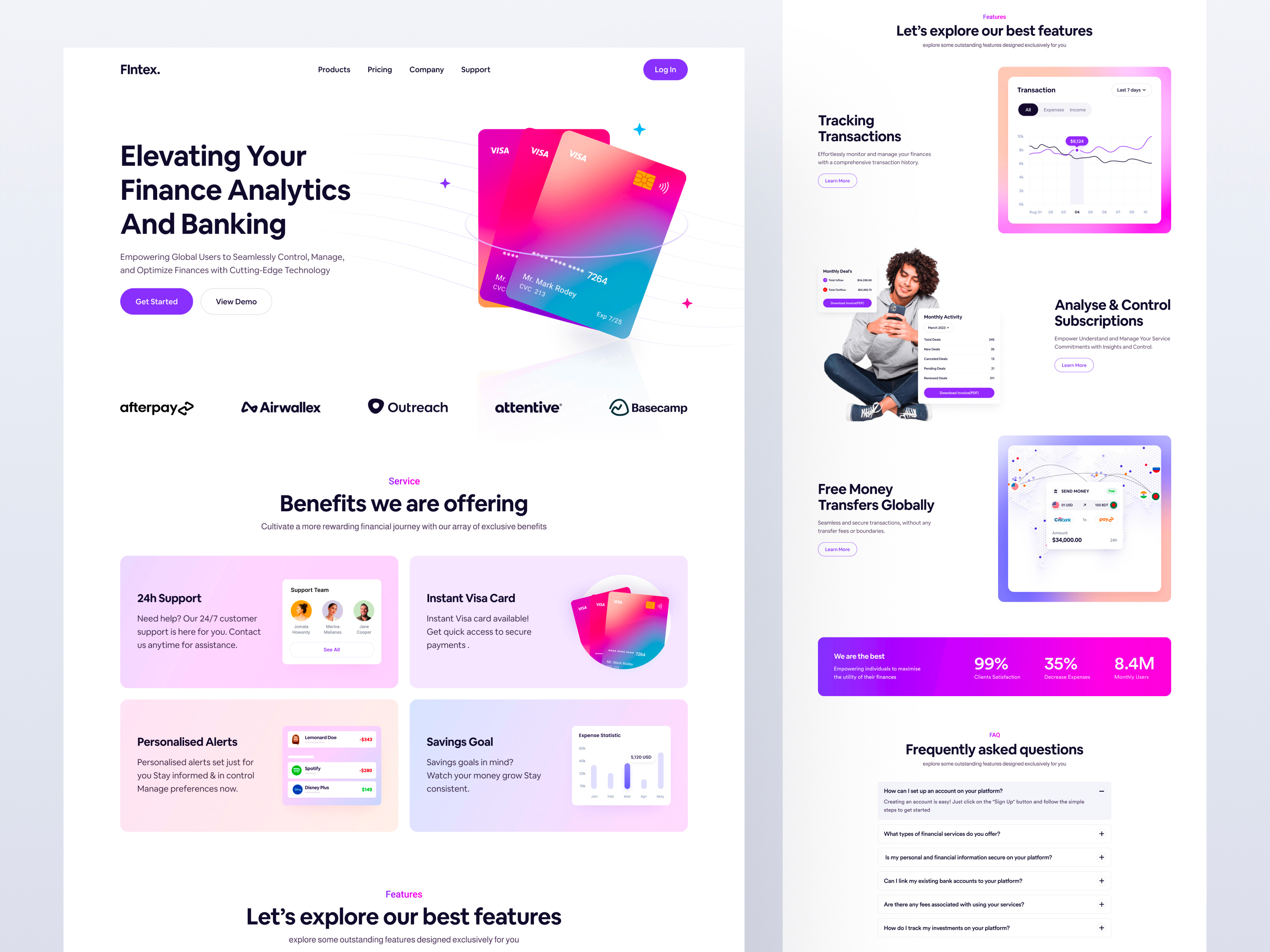 Fintech Landing Page bank banking card design finance fintech fintech landingpage innovative landing page modern money saas saas landingpage software technology trend ui design uiux design web design website