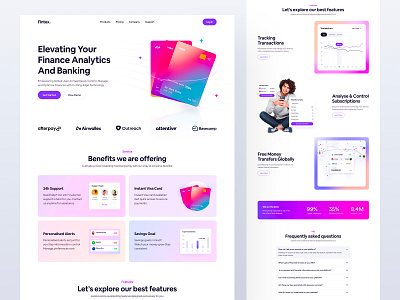 Fintech Landing Page bank banking card design finance fintech fintech landingpage innovative landing page modern money saas saas landingpage software technology trend ui design uiux design web design website