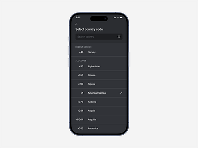 Dropdown list with country codes country codes dailyui dark mode dropdown dropdown list uidailychallenge uidesign