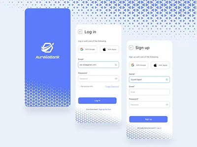 Login & Sign up app design app login app onboarding app sign in blue clean create account design login account login in modern design onboarding screens pattern sign up splash screen ui ui design uiux ux design visual design