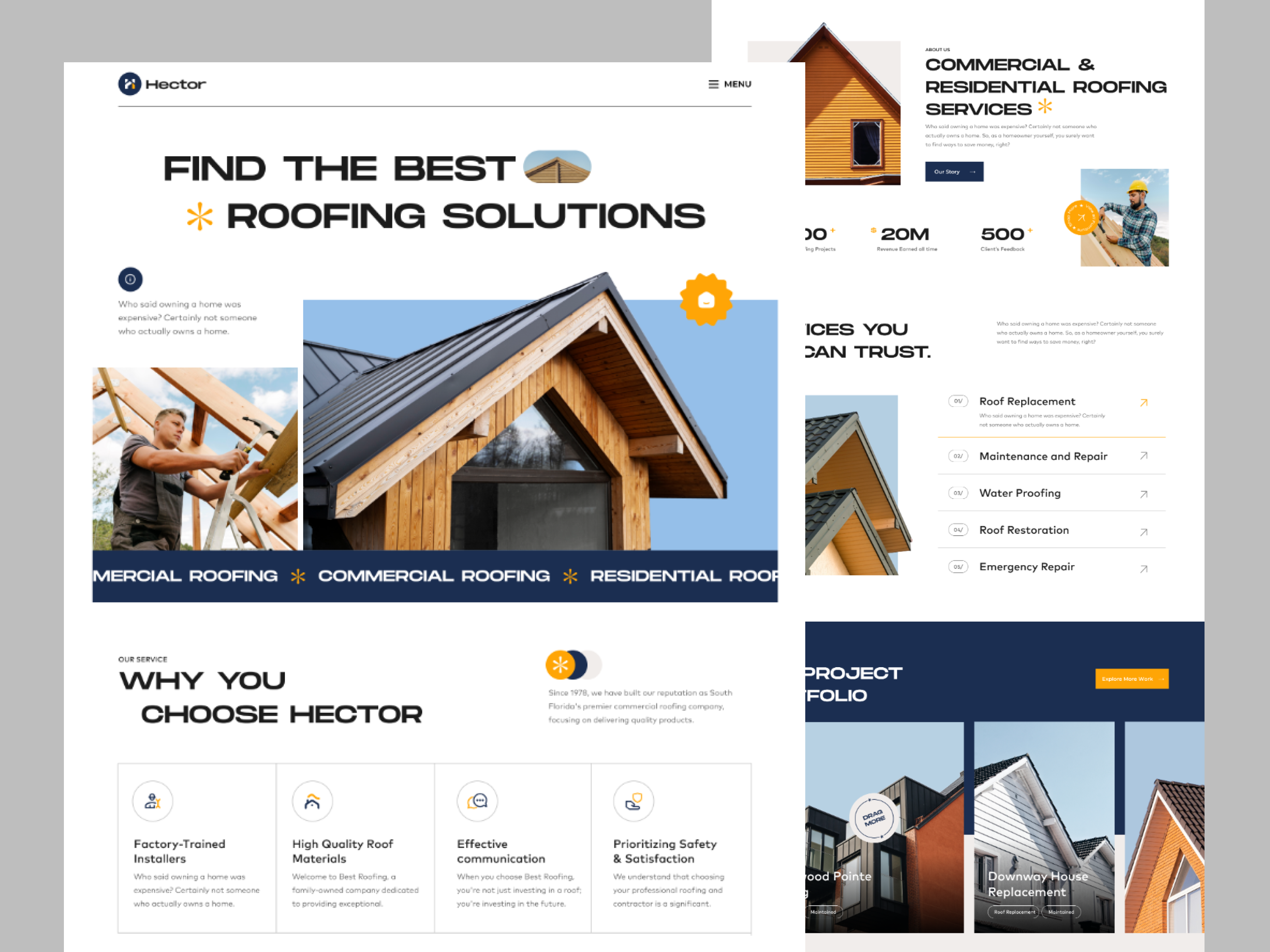 HECTOR ROOFING - Roofing Services Website apartment building design homepage landing page logo plumber property management real estate real estate agency rent house roofers roofing roofing website ui web web design webdesign website website design