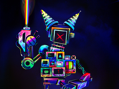 RainbowRobo animation cyberpunk daliesque digital art flashing gif glitch rainbowglitch robot sci fi screens surreal vivid web3
