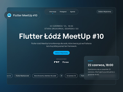 Flutter Meetup | Landing page for an event ai dark effect event flutter glass glassmorphism landing mode page speakers timeline