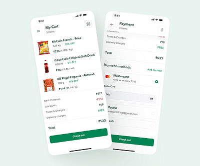 E-Cart App Ui Ux Design app billing cart clean design e cart e com app e commerce ecommerce minimal modern my cart payment payment screen scan product ui