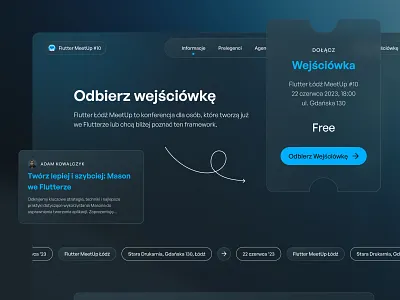 Flutter Meetup | Landing page for an event ai conference dark effect event flutter glass glassmorphism landing meetup mode page speakers tickets timeline