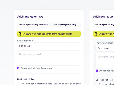 Add new leave type card clean design modal popup product ui ui ux design userinterface widget