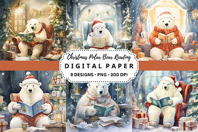 Christmas Polar Bear Reading Background tumbler wrap