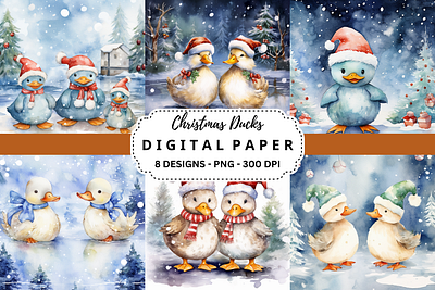 Watercolor Christmas Ducks Background tumbler wrap