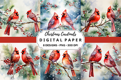 Christmas Cardinals Backgrounds commercial use art