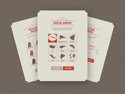 Taste Profile Form - Region Select | Fumers Club cards ui checkbox input cigars country select custom checkbox form cards form input multi step form multiple choice multiple selection range slider region select smoking club state select taste profile ui elements vintage cards