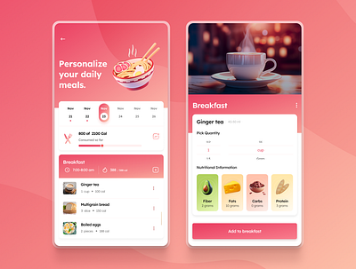 Nutrition Tracker Mobile App UI 3d illustrations app breakfast diet food illustrations mobile app mobile ui nutrition tracking