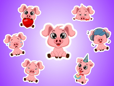 Set of stickers of funny pigs cute