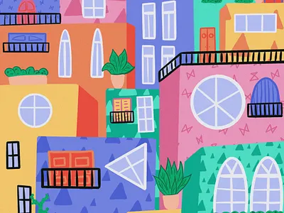 Colorful stylized houses 2d architecture design doors graphic design houses illustration patterns procreate storybook stylized windows