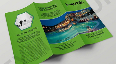 Real Estate Hotel Tri-Fold Brochure Template graphic design graphic folk graphicfolks logo mockup