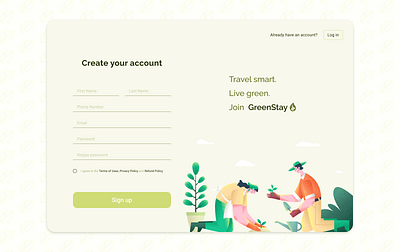 Daily UI 001 - Registration Page - GreenStay daily dailychallenge dailyui designchallenge ecofriendly signupdesign sustainabledesign ui ux