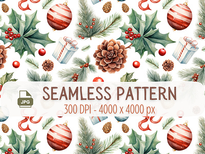 Christmas Watercolor Seamless Pattern background christmas pattern digital paper festive wrapping paper xmas pattern