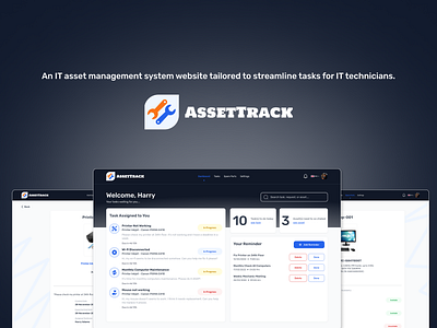 IT asset management system website "AssetTrack" app asset management asset management system dashboard design graphic design it asset logo spare part ui web website website ui