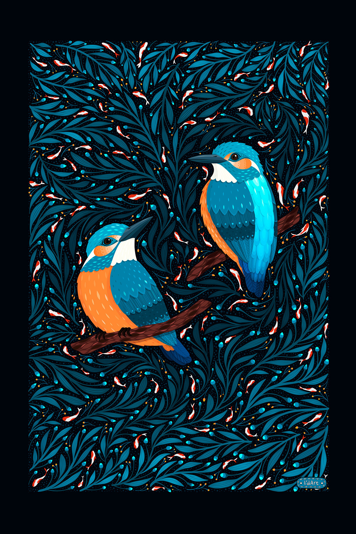 Kingfishers by a Pond adobe fresco animal art bird art illustration kingfishers nature art vector art